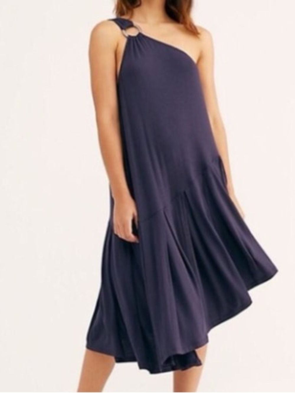 Free People One-Shoulder Navy Midi Dress O Ring Sz XS